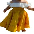 thumbnail image 1 of 2pcs Kids Baby Girls Off Shoulder Crop Top Ruffle Tutu Dress Outfit Set Clothes Yellow 6-7 Years, 1 of 8
