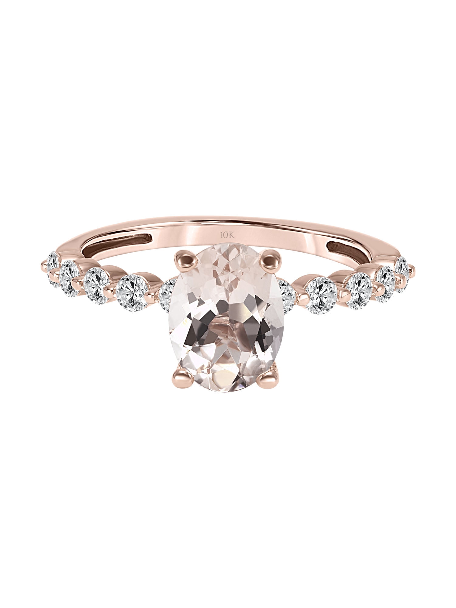 1-5/8 Carat T.G.W. Morganite & White Topaz Engagement Ring in 10k Rose Gold