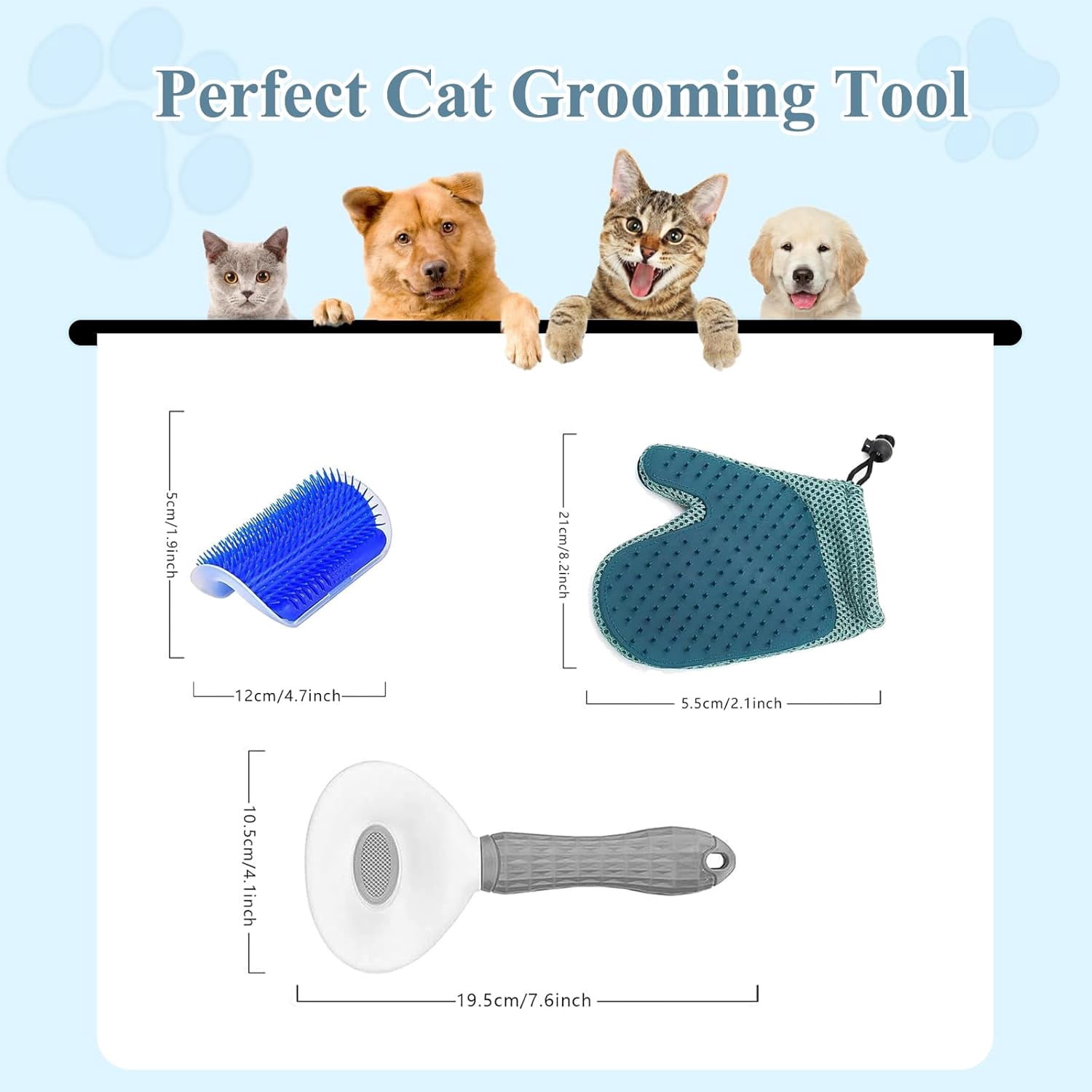 4 Pcs Cat Grooming Kit: Self-Cleaning Slicker Cat Brush, Deshedding Glove, and Cat Corner Massagers for Effortless Shedding, Detangling, and Relaxing Massage
