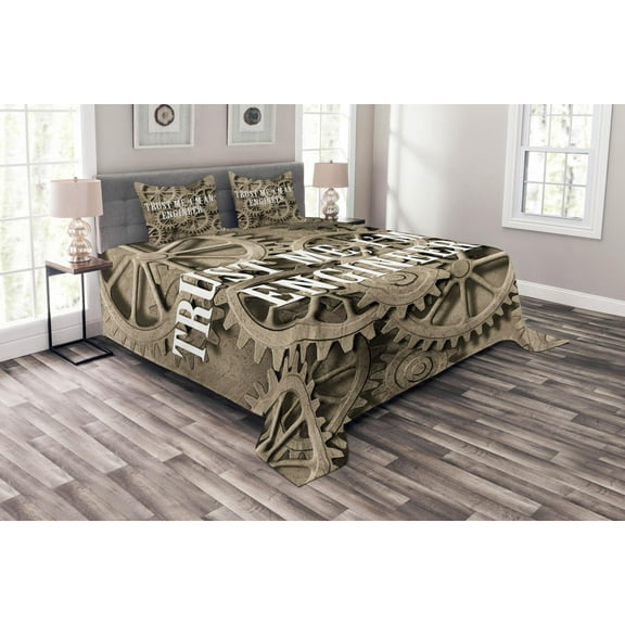 Ambesonne Engineering Quilted Bedspread Set 3 Pcs, Funny Engineer Words, Queen Size, Pale Sepia White