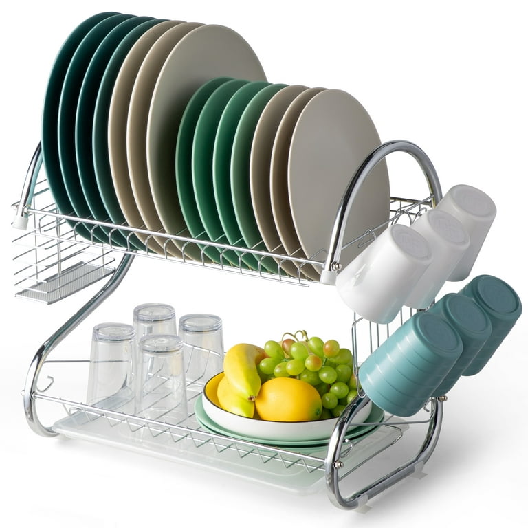 Dish Drying Rack With Drain Board – Compact with Stainless Steel