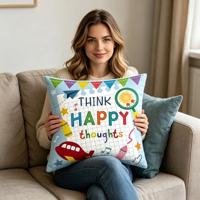 Aufmer Letter Printed Reading Theme Cushion Cover Literary Element Design Soft Fabric Texture For Home Living Room Sofa Bedroom Study Space Decor(45*45cm)