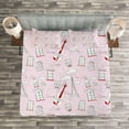 thumbnail image 3 of Ambesonne Paris Quilted Bedspread Set 3 Pcs, Violin Eiffel Cat Bow Tie, Queen Size, Pale Pink Scarlet White, 3 of 3