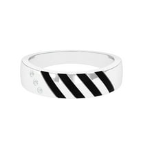 Rosec Jewels Real Diamond Band Ring with Black Enamel for Men - HI-SI Quality, 18K White Gold, US 9.00