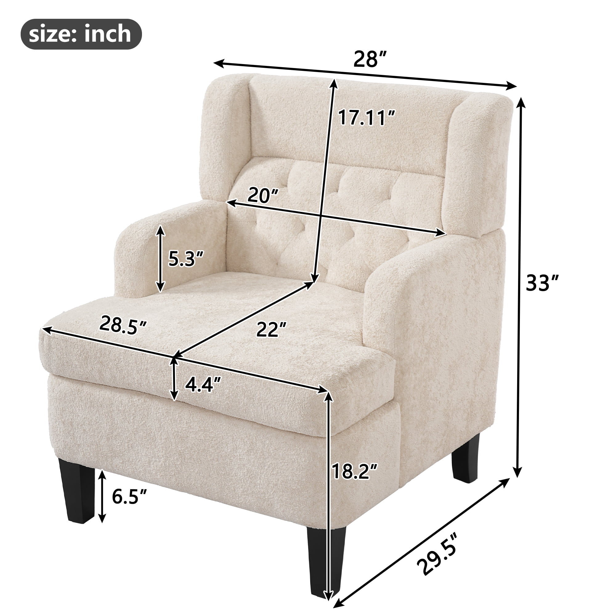 Euroco Modern Accent Chair,Upholstered Armchair with Solid Wood Frame,Comfy Reading Chair,Living Room Chair for Bedroom, Guest Room,Beige