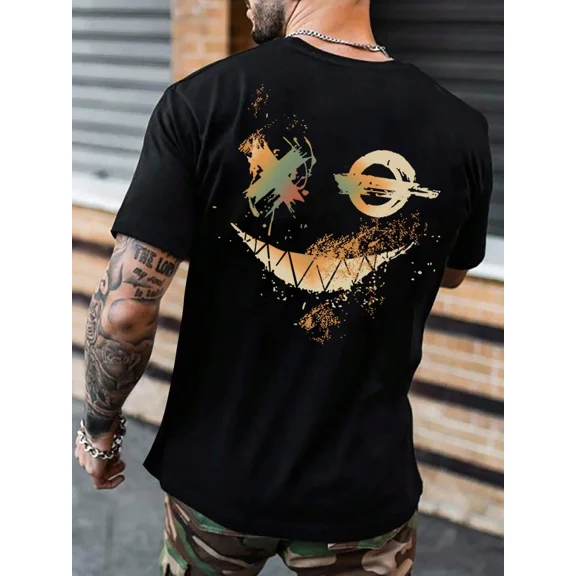 Men's Urban Streetwear Grunge Splatter Smile Graphic T-Shirt