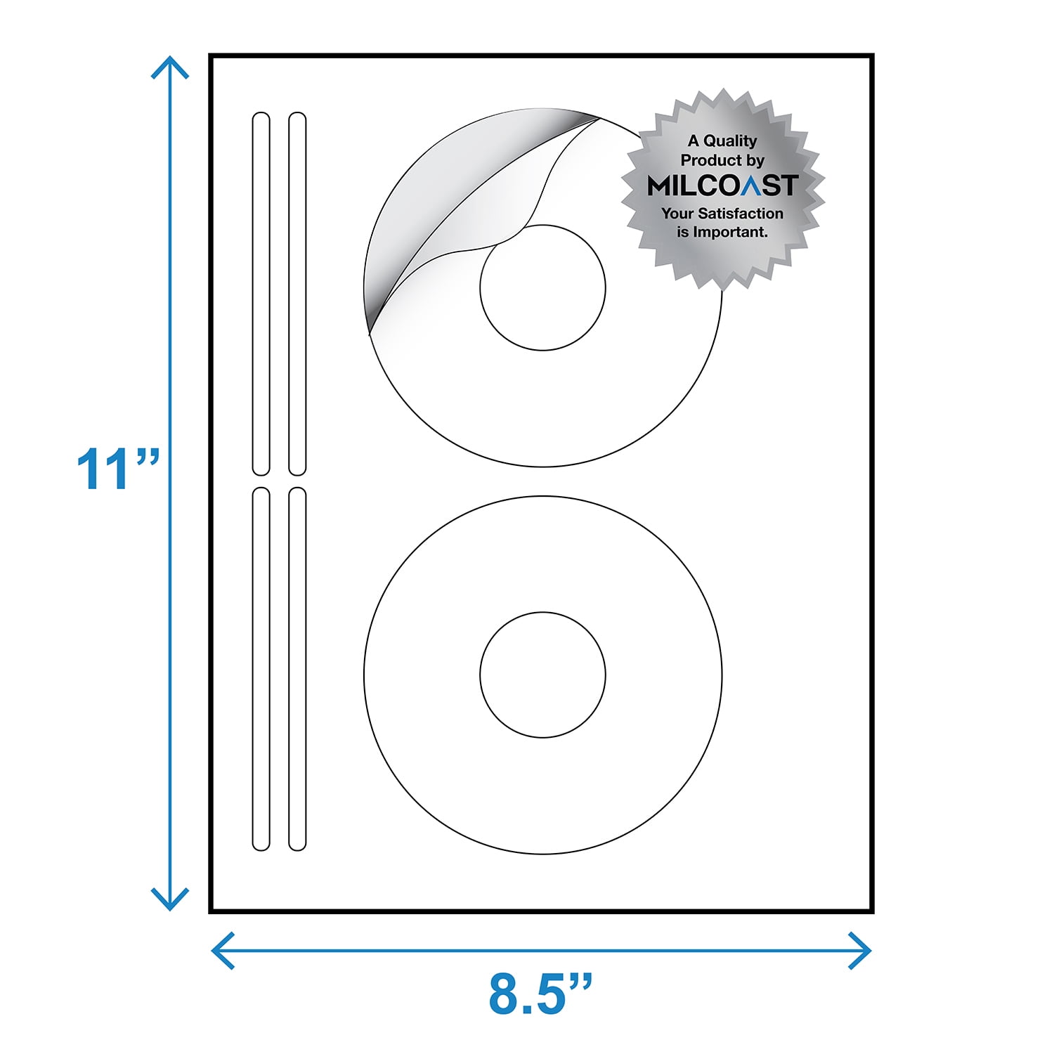 Milcoast White Adhesive DIY CD/DVD/Blu-ray Disc Labels - For Laser/Inkjet Printers - 50 Label Sets (25 Sheets)