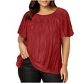 thumbnail image 2 of Antinious Summer Tops for Women Trendy,Sweatshirt for Women,Ladies Solid Crewneck Button-down Short Sleeve Casual Top,Wine,XXXL, 2 of 5