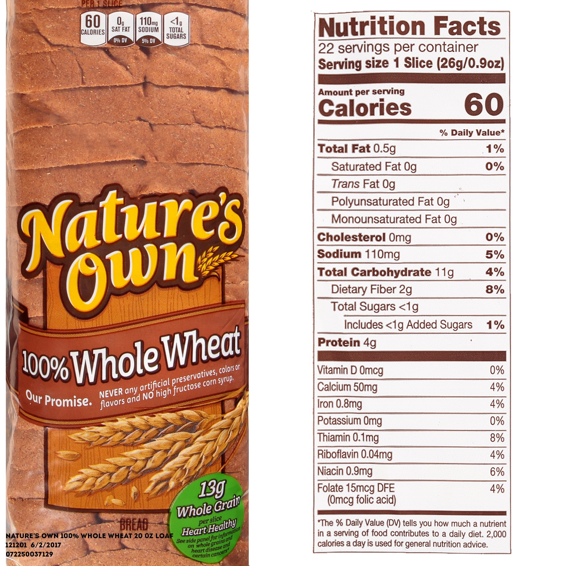 Nature S Own 174 100 Whole Grain Bread 20 Oz Bag Walmart Com - Rezfoods ...