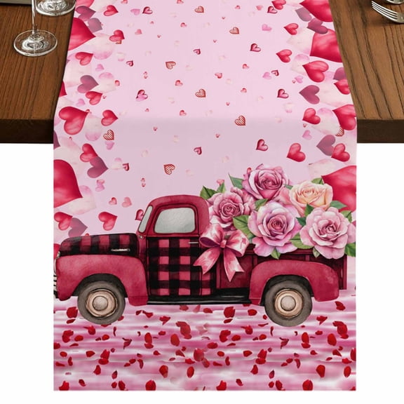 Table Runners 108 Inches Long Dress Scarves, Valentine's Day Farmhouse Coffee/Dining/Kitchen Table Runner for Living Room, Romantic Love Roses Truck Ombre Pink 13x108 Inch