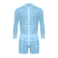 thumbnail image 5 of ZVNAΖH Men's Lace 2-Piece Set Geometric Crochet Long Sleeve Mandarin Collar Shirt & Shorts Summer Beach Vacation Outfit, 5 of 6