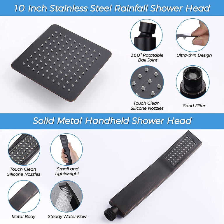 All Metal Rain Shower Head & Handheld Combo – 10" Overhead Shower With 3-Way Diverter, Adjustable Extension Arm, 71" Hose – Polished Chrome, 3 Spray Settings