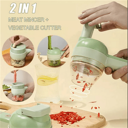 

Vegetable Cutter 4 in 1 Handheld Electric Vegetable Cutter Set Multifunctional Durable Chili Vegetable Crusher Ginger Masher Machine 2Pcs