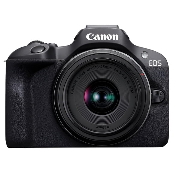 Restored Canon EOS R100 Mirrorless Camera with RF-S 18-45mm f/4.5-6.3 IS STM Lens, 24.1MP, 4K Video, Wi-Fi, Bluetooth, International Version, Black