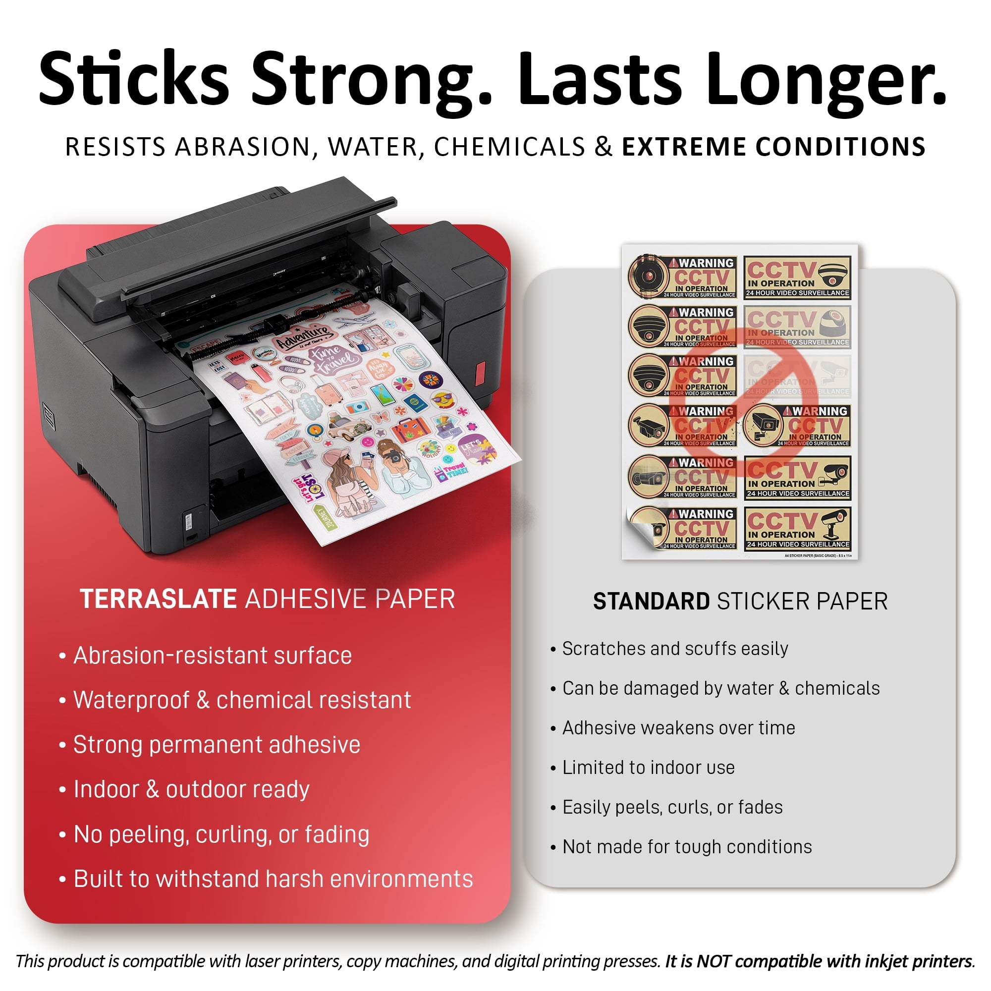 TerraSlate Waterproof Sticker Paper | 5 Mil Permanent Adhesive Labels | Printable Sticker Paper Laser Printer (Letter - 8.5" x 11", 25 Sheets)