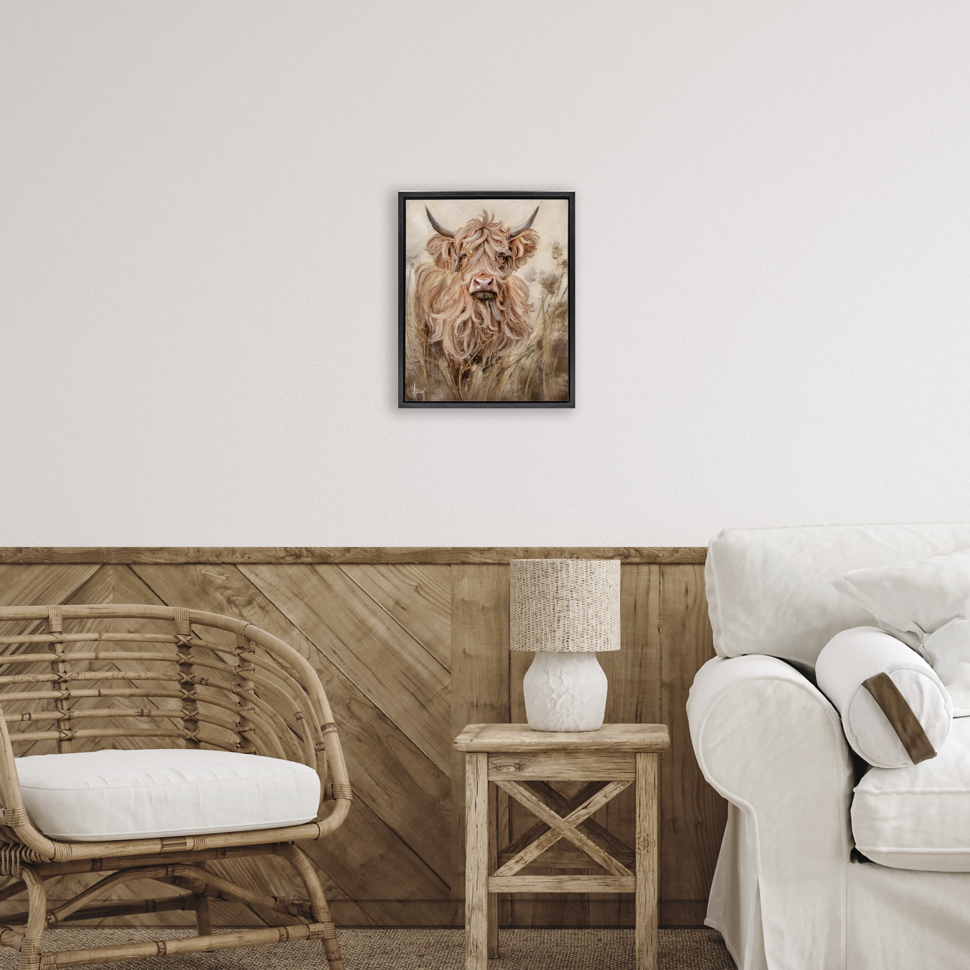 Curly Haired Highland Cattle Black Framed Floater Canvas Wall Art, design by Ashley Bradley