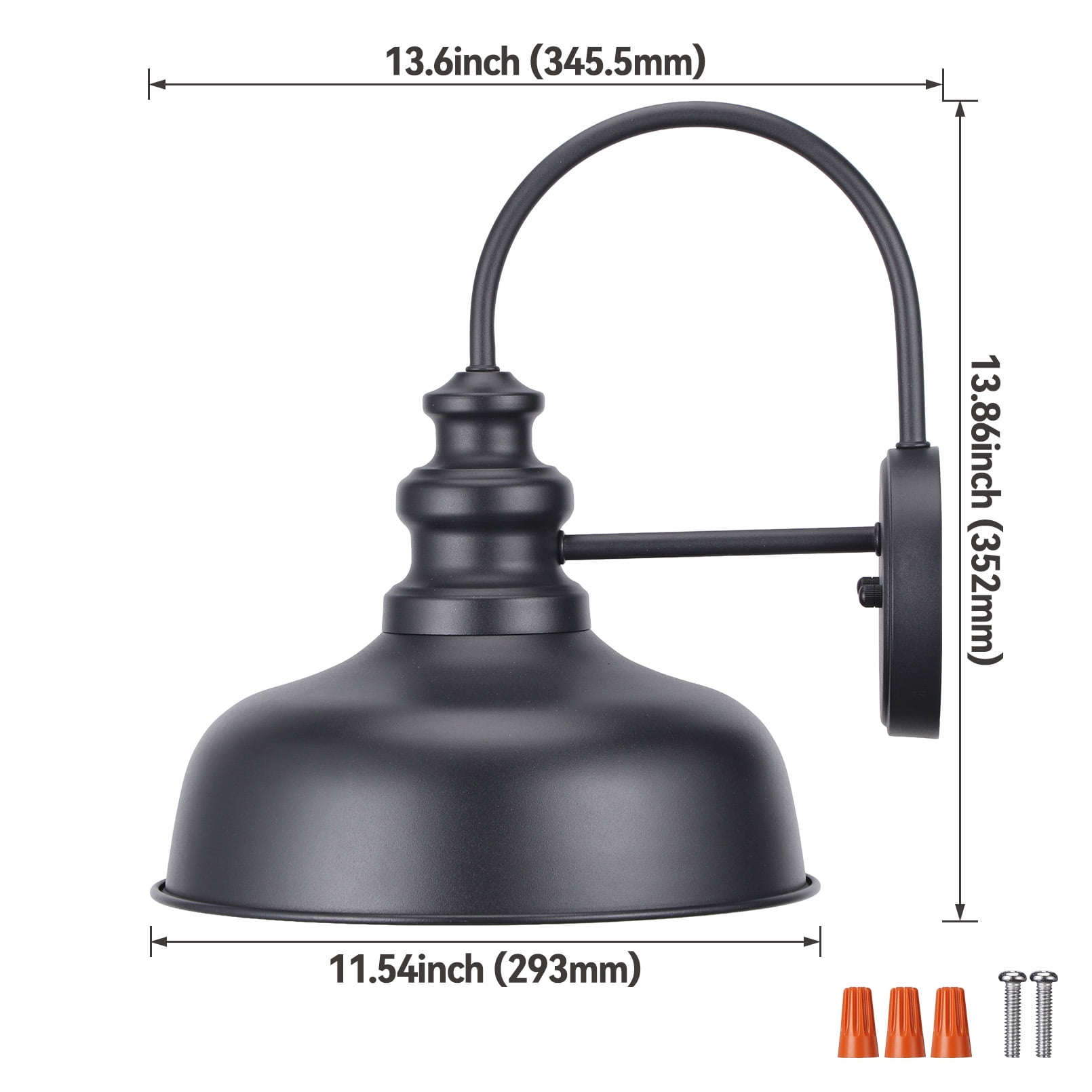 2 Pack 11 Inch Gooseneck Barn Light, Farmhouse Wall Sconce, E26 Base, Waterproof