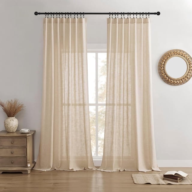 Cortinas Joydeco de lino, 230 cm de longitud, juego de 2 paneles para dormitorio