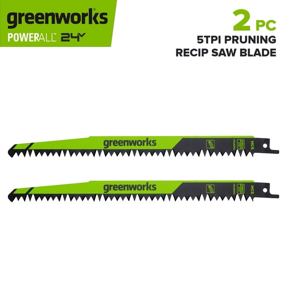 Greenworks 2PC 9" Reciprocating Saw Blade Set for Pruning, 5 TPI and Universal Shank, PA53304A2