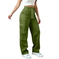 thumbnail image 4 of Aofany Cargo Pants Women Joggers Drawstring Elastic High Waist Wide Leg Hiking Pant Trousers Casual Pants With Pockets, 4 of 5