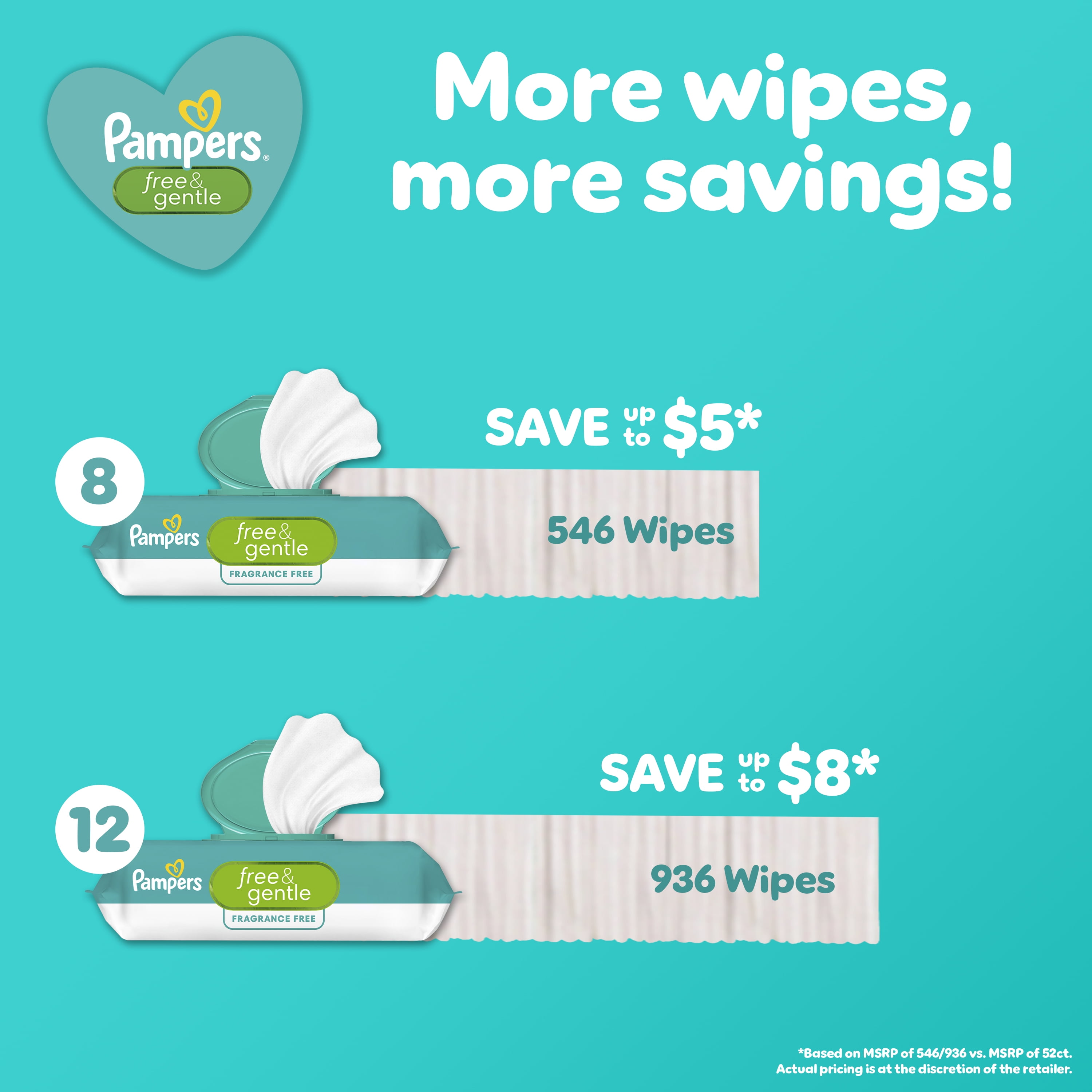 Pampers Free & Gentle Baby Wipes Unscented, 6-Pack 468 Wipes (Select for More Options)