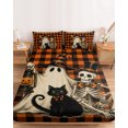 thumbnail image 2 of Twin Sze Fitted Sheet Set - Funny Ghost Halloween 2 Piece Bedding Sets 16" Deep Pocket Fitted Sheet with 1 Pillowcase, Black Cats Skull Orange Plaid Brushed Microfiber Hotel Luxury Bed Sheets, 2 of 9