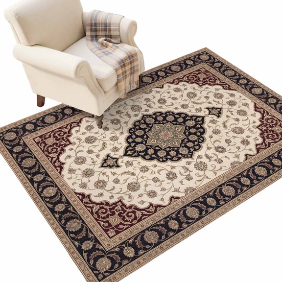 Brown Black Boho Washable Area Rug 2.7 x 5 ft Vintage Geometric Abstract Flower Nordic Style Rustic Soft Non‑Slip Rugs Stain Repellent Indoor Mats for Kitchen Aisle, Foyer, Foot‑of‑Bed, Mudroom