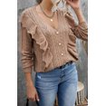 thumbnail image 1 of Women's Khaki Ruffled Buttoned Open Front Knitted Sweater, 1 of 16