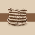 thumbnail image 3 of KOMOO Women Striped Crocheted Beanie Hat Cat Ear Knit Hat Winter Warm Slouchy Horn Hat Y2k Funny Hats, 3 of 7