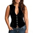 thumbnail image 2 of Yigetop Women Sleeveless Waistcoat Vest Deep V Neck Button Front Ruched Slim Corset Style Cropped Tank Top Soft Comfy Black L, 2 of 6