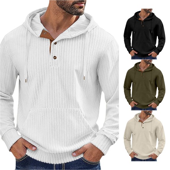 Uikmnh Men's Sweatshirts, Textured Pullover Hoodie Casual Solid Color Sweatshirt for Fall Winter Comfortable Warm Lined Jacket, Hoodies for Men,XL