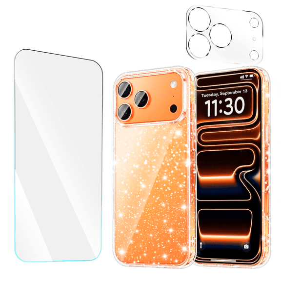 Entronix 3-in-1 Glitter Clear Case Compatible with iPhone 17 Pro / iPhone 18 Pro with 1 Screen Protector and 1 Camera Lens Guard