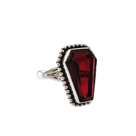 Coffin Red Garnet Ring, Natural Garnet Ring, January Birthstone, Womens Ring, Coffin Ring, 925 Sterling Silver, Christmas, Handmade, Statement Jewelry, Coffin Shape Gemstone Ring