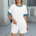 thumbnail image 2 of Suumer Plus Size Casual Fshion Two Piece Sets For Women Casual Short Sleeved Round Neck Top And Drawstring Shorts Color Blocked Set, 2 of 8