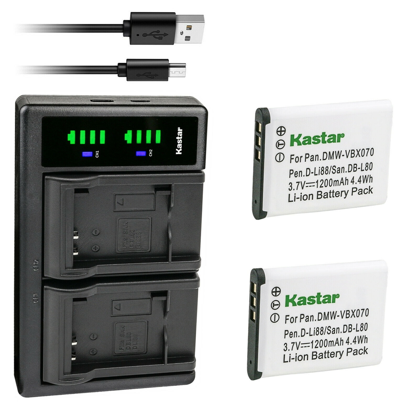 Kastar 2-Pack Battery and LTD2 USB Charger Compatible with Sanyo DMX-CG11W,  Xacti DMX-CG100, DMX-CG100L, DMX-CG100R, DMX-CG100W, Xacti DMX-CS1,