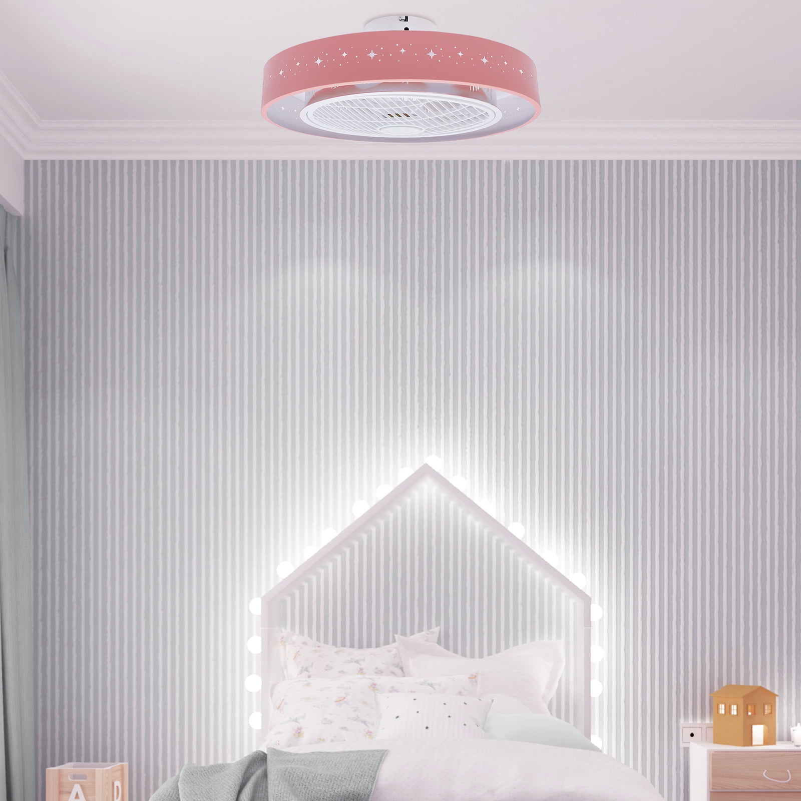 21.65 Inch Starry Ceiling Fan Light with Remote Control Dimmable LED Flush Mount Light with Hidden Blades