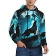 thumbnail image 2 of Kdxio Blue Full Moon Wolf Print Mens Casual Hooded Collar Drawstring Hoodies Pullover Sweatshirts Casual Long Sleeve Shirts-4X-Large, 2 of 7