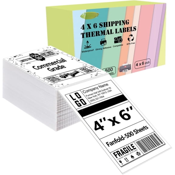 4x6 Thermal Shipping Labels, Fanfold Direct Thermal Labels for Shipping, Permanent Adhesive, Commercial Grade Labels for , Polono, Jadens, Beeprt, iDPRT, Munbyn, (500 Sheets per Pack)