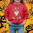 thumbnail image 2 of Krdevn Kids Retro Spooky Season Floral Ghost Bat Graphic Crewneck Sweatshirt Long Sleeve Casual Pullover Top for Halloween Holiday Outfit Red,4-5 Years, 2 of 4