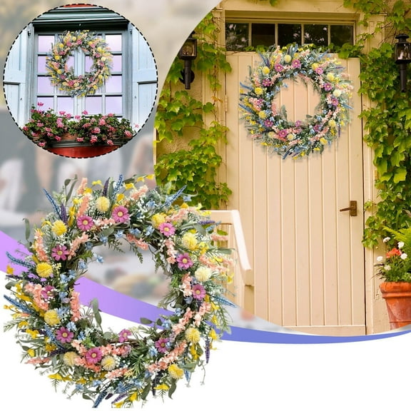 18" Summer Fall Wreath for Front Door - Artificial Flower & Berry Wreath with Welcome Sign - All-Season Greenery Decor for Porch, Wall & Window