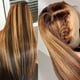 thumbnail image 4 of Pelucas con flequillo para mujer, peluca ondulada suelta, larga y recta con línea de cabello pre-depilado, peluca de cabello humano castaño liso, cinta de moda, 4 of 5