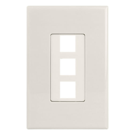 Construct Pro 3-Port Keystone Wall Plate with Screwless Face (Color: Light Almond)