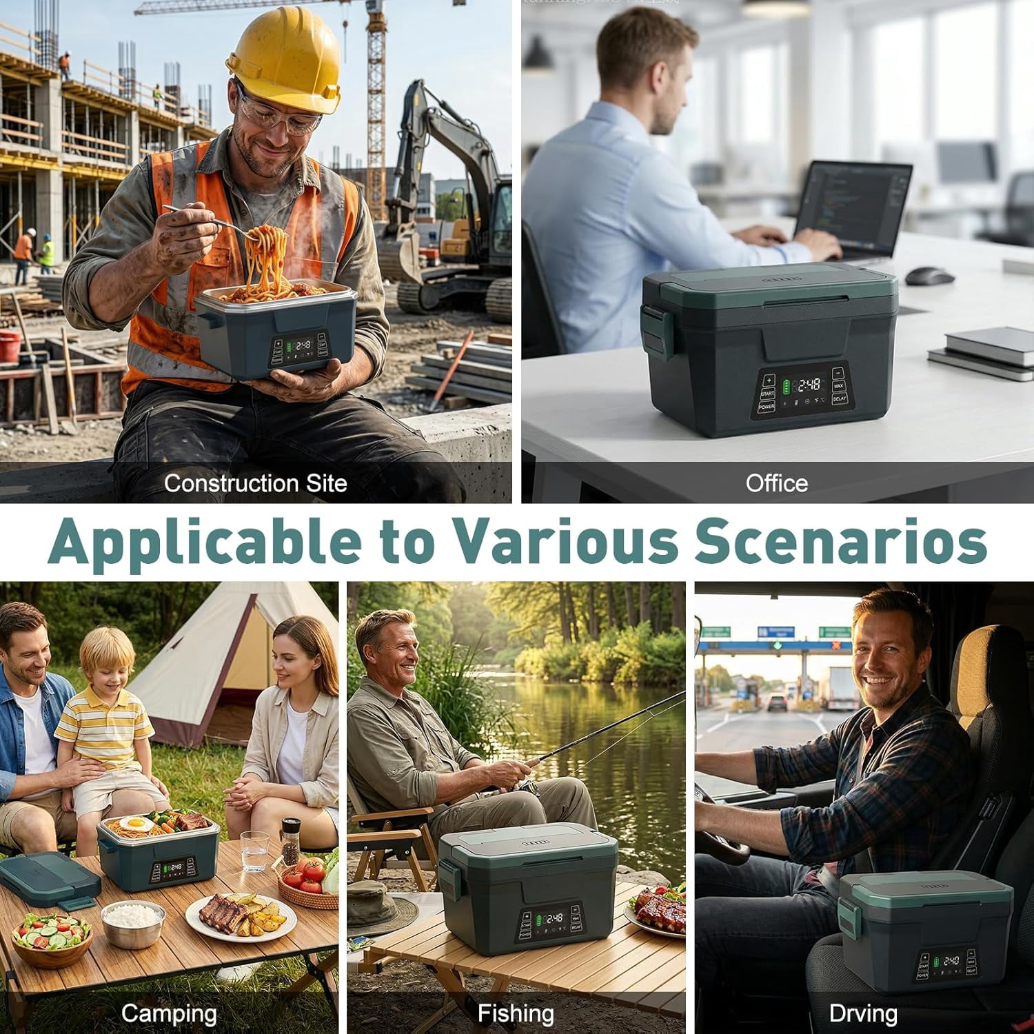 Cordless Electric Lunch Box for Adults, APP Control Heated Lunch Box for Men, 18000mAh Battery Powered Portable Food Warmer/ Timer, Auto Heating 5-side Rechargeable 248°F for Women/Work/Outdoor/Gift