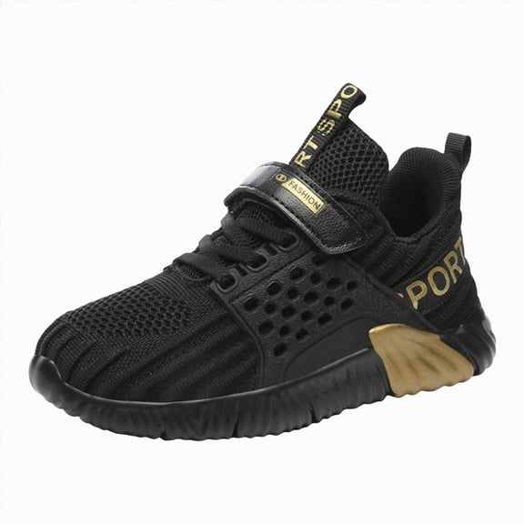 CAUYDY Kids Sneakers for Girls Boys – Lightweight Mesh Athletic Shoes with Hook & Loop Closure, Non-Slip Sole, Breathable Running & Walking Shoes for Little Kid, Big Kid(L101-Gold,12)
