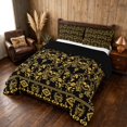 thumbnail image 3 of Manfei Luxe Gold Skull Queen Comforter Set, Tribal Floral Comforter Sets Queen, Black Gold, Black Reversible 3 Pieces, 1 Comforter and 2 Pillowcases, 3 of 6