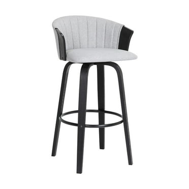 Benjara Oja 26 Inch Swivel Counter Stool Chair, Light Gray Fabric, Curved, Black