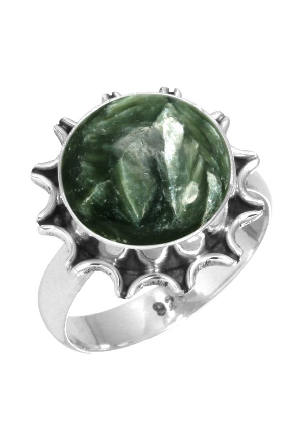 925 Sterling Silver Ring Natural Seraphinite Handmade Jewelry