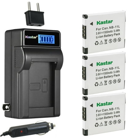 Kastar 3-Pack NB-11L Battery and LCD AC Charger Compatible with Canon IXUS 185  IXUS 190  IXUS 240 HS  IXUS 245 HS  IXUS 265 HS  IXUS 275 HS  IXUS 285 HS  IXUS 320 HS  IXY 110F  IXY 220F Cameras