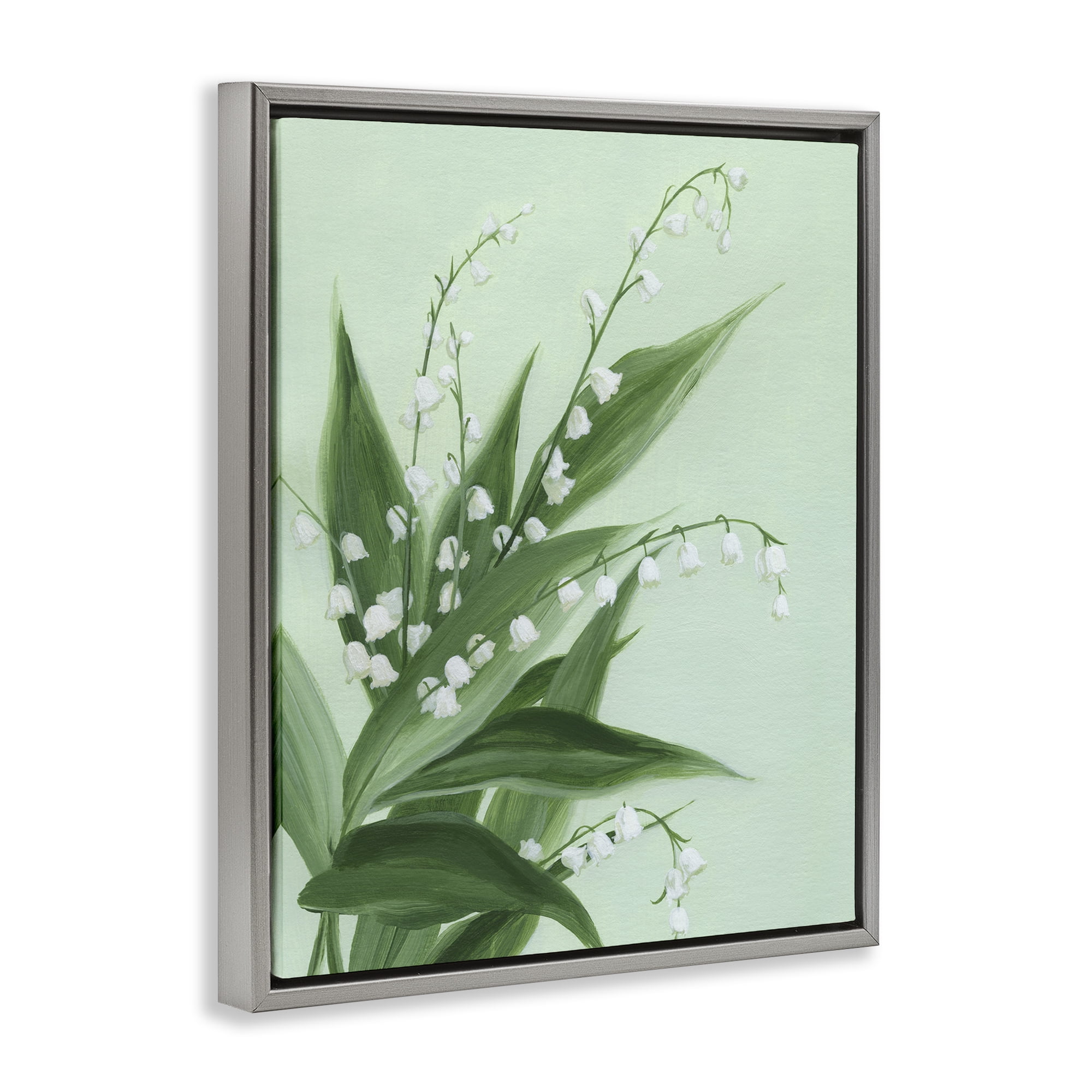 Stupell Industries Verdant Lily Of Valley Gray Framed Floater Canvas Wall Art, design by Grace Popp