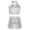 thumbnail image 2 of TSSOE 2-piece Sequins Jazz Hip Hop Dance Outfits for Girls Sleeveless Criss Cross Back Crop Top with Shorts Set Dancewear Silver 12, 2 of 7